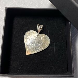 Heart Pendant in Sterling Silver etched flowers. Stamped. Gorgeous!